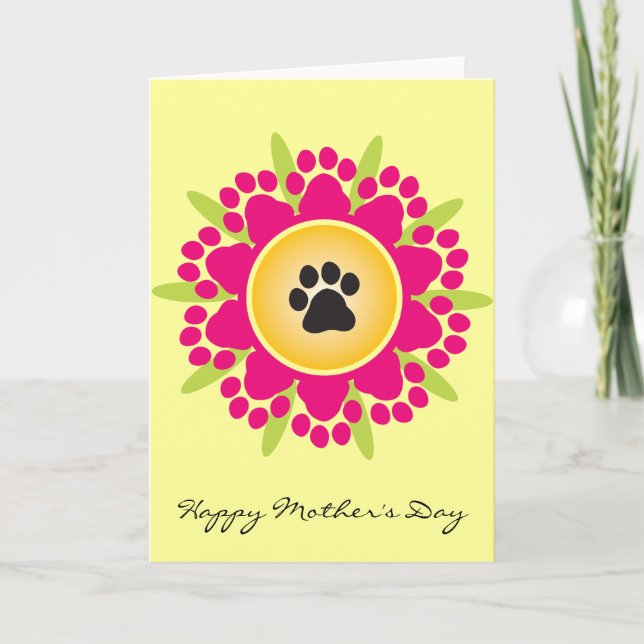 Happy Mother's Day Paw Prints Flower Card (Front)
