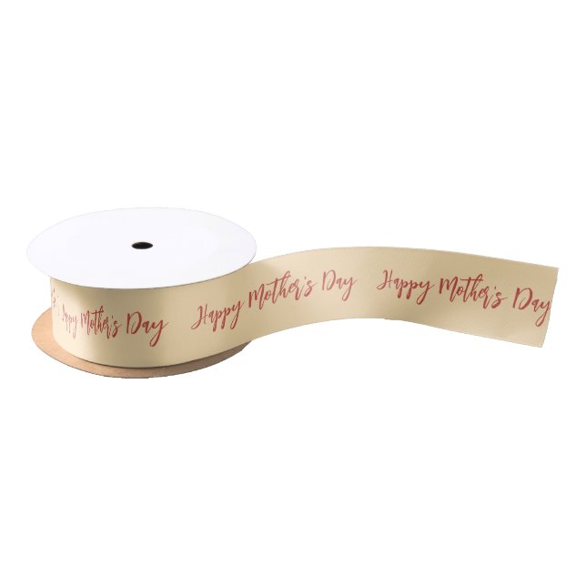 Happy Mother's Day Peach and Red Elegant Script Satin Ribbon (Spool)