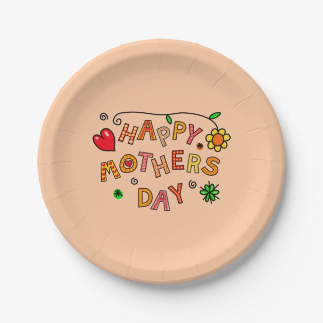 Happy Mother's Day Peach Paper Plate (Front)