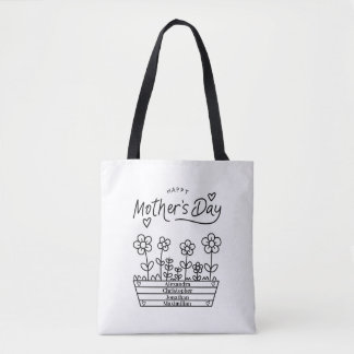 Happy Mother's Day Personalise Names Modern Black Tote Bag