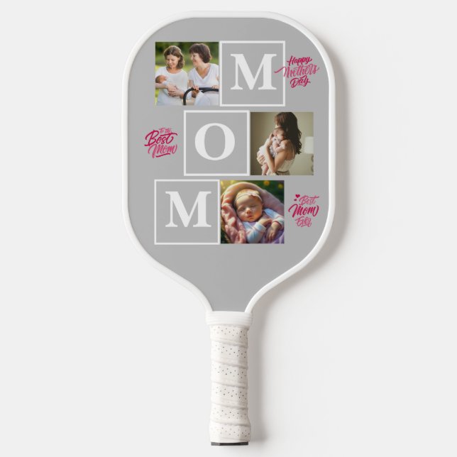 Happy Mother's Day Personalise Photo Collage Text. Pickleball Paddle (Front)