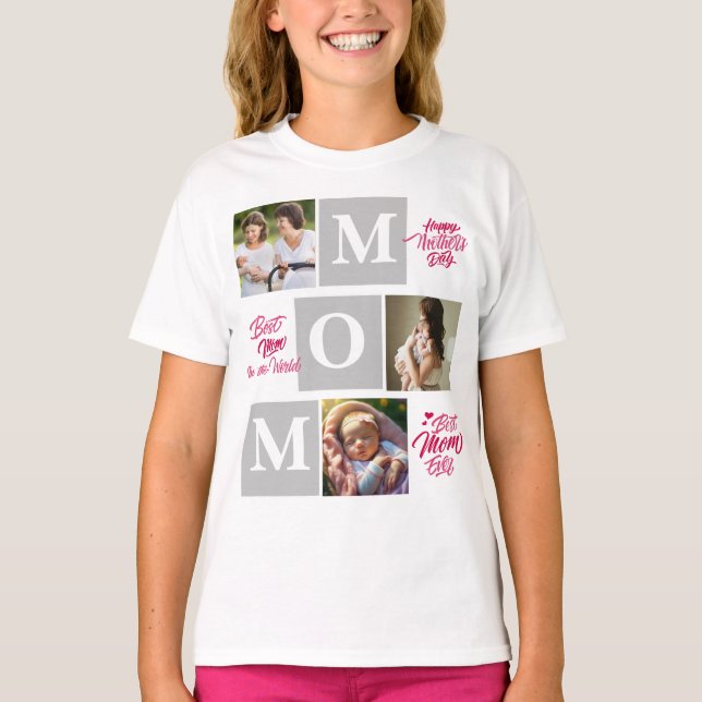 Happy Mother's Day Personalise Photo Collage Text. T-Shirt (Front)