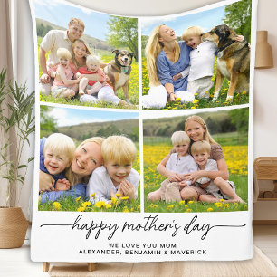 Happy Mothers Day Personalised 4 Photo Collage Mum Fleece Blanket