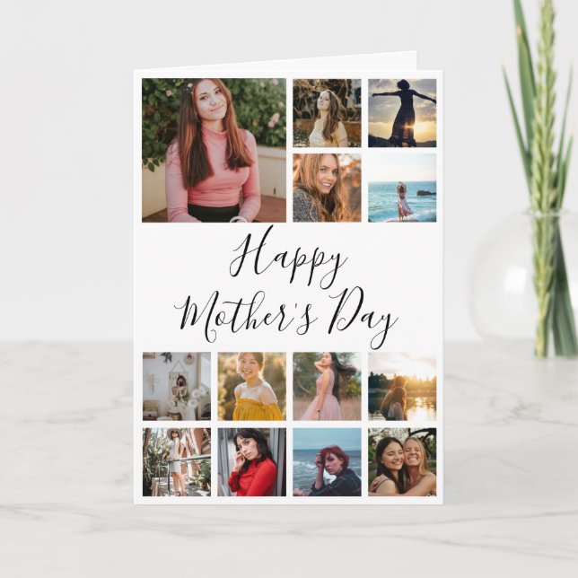 Happy Mother's Day Photo Collage Black and White Card (Front)