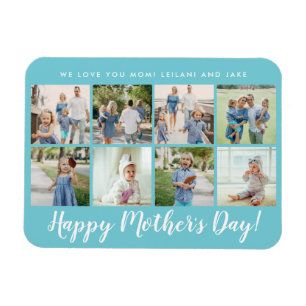 Happy Mother's Day Photo Collage Custom Aqua Blue Magnet