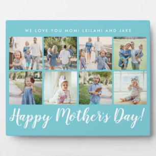 Happy Mother's Day Photo Collage Custom Aqua Blue Plaque