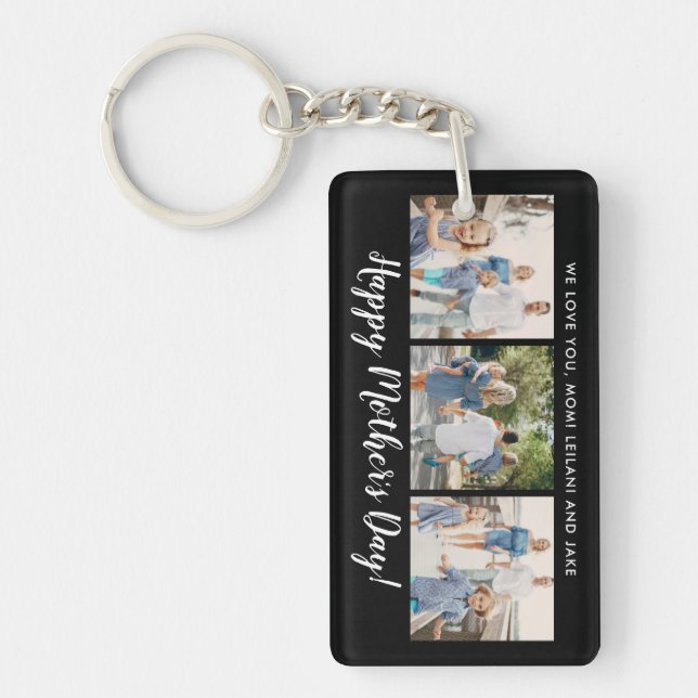 Happy Mother's Day Photo Collage Custom Black Key Ring (Front)