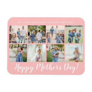 Happy Mother's Day Photo Collage Custom Blush Pink Magnet