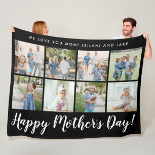 Happy Mother's Day Photo Collage Message Black Fleece Blanket