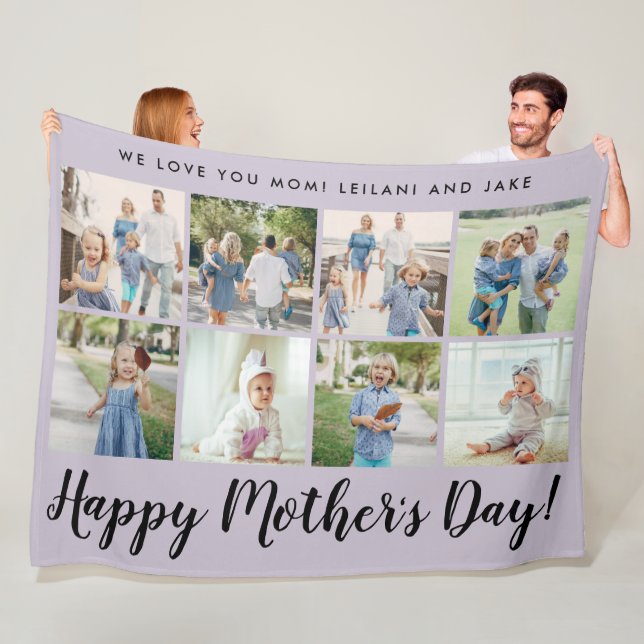 Happy Mother's Day Photo Collage Message Purple Fleece Blanket (In Situ)