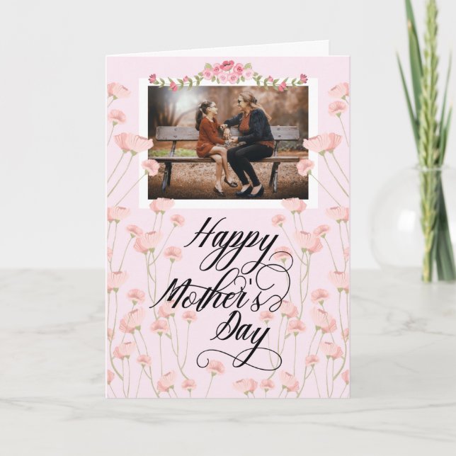 Happy Mother's Day Photo Custom Floral Card (Front)