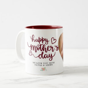 Happy Mother's Day Photo Custom Text Burgundy Two-Tone Coffee Mug