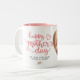 Happy Mother's Day Photo Custom Text Floral Pink Two-Tone Coffee Mug