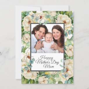 Happy Mother's Day Photo Floral Eucalyptus Script Holiday Card