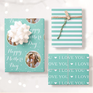 Happy Mother's Day Photo I Love You Mint 3 Set Wrapping Paper Sheet