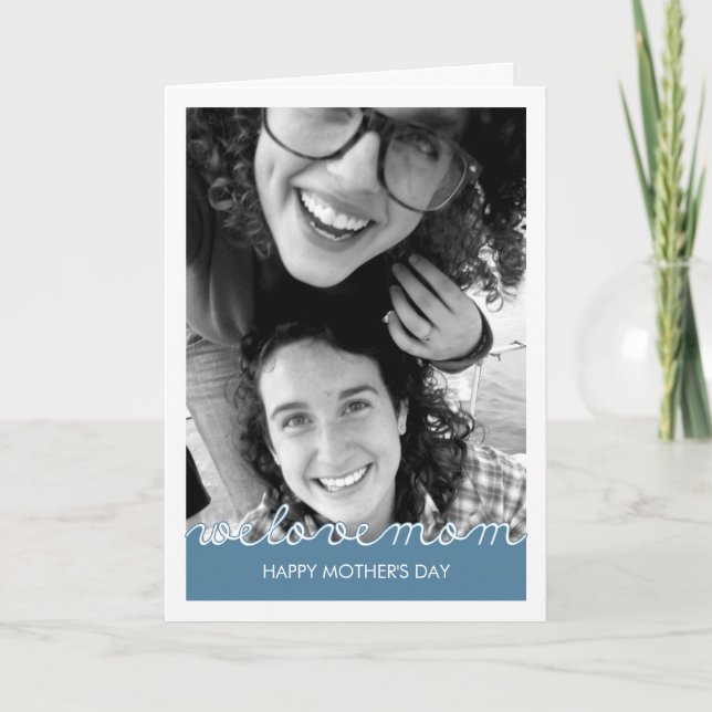 Happy Mothers Day Photo Love Mum Navy Blue White Card (Front)