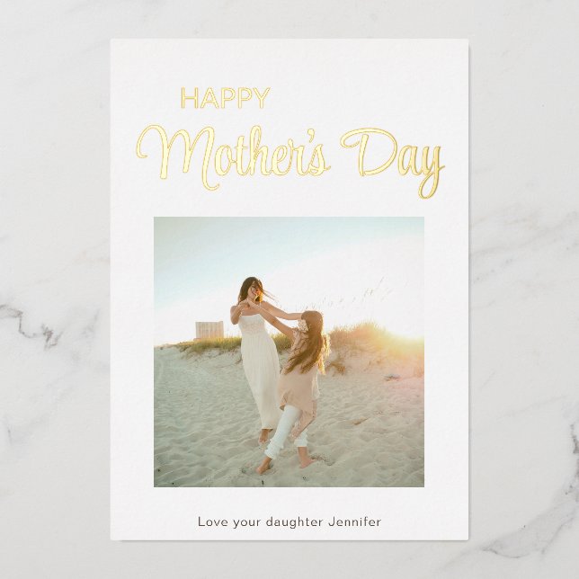 Happy Mother's Day Photo Minimalist Foil Holiday Card (Front)