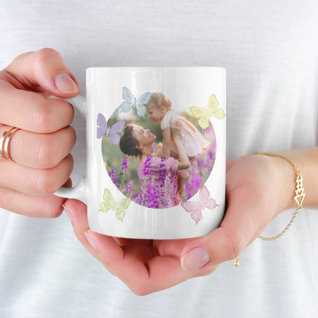 Happy Mother's Day Photo Pastel Butterflies Cute Coffee Mug (Creator Uploaded)