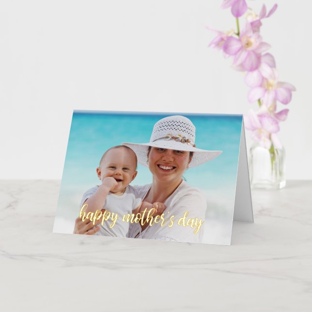 Happy Mother's Day Photo Template Gold Script Card (Orchid)