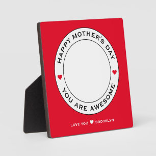 Happy Mothers Day Photo Text Heart Red White Black Plaque