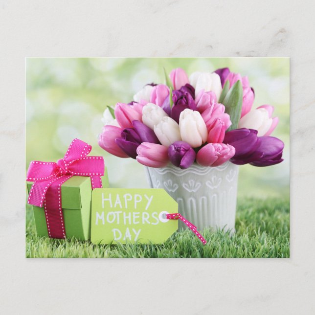 Happy Mother's Day Pink and Purple Tulips Postcard (Front)