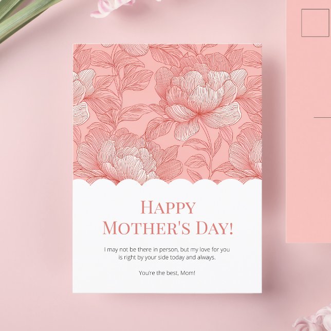 Happy Mother's Day Pink Floral Cute Modern Scallop Holiday Postcard (Creator Uploaded)