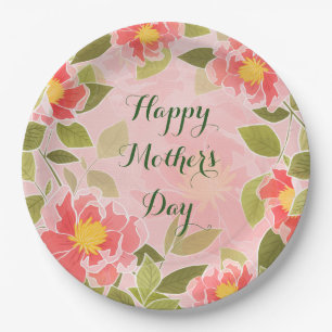 Happy Mother's Day, pink floral design, Paper Plate