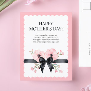 Happy Mother's Day Pink Floral Elegant Bow Scallop Holiday Postcard