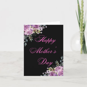 happy mothers day pink floral minimal black card