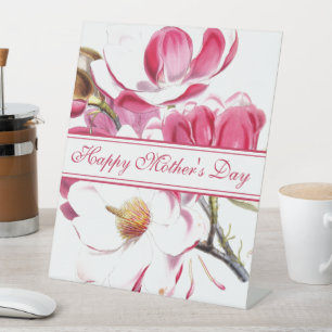 Happy Mother's Day Pink Floral script Pedestal Sign