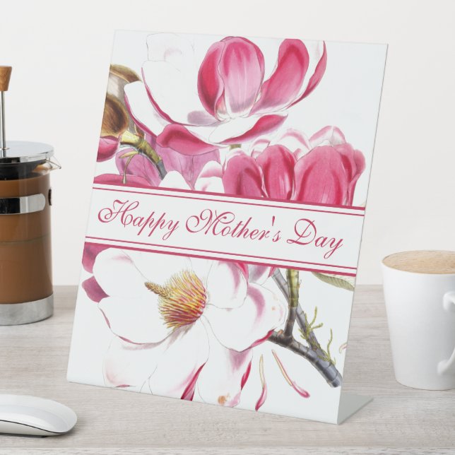 Happy Mother's Day Pink Floral script Pedestal Sign (In SItu)