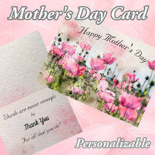 Happy Mother's Day Pink Floral Watercolor Card