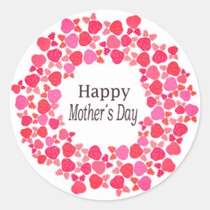 Happy Mother's Day Pink Flowers Design Classic Round Sticker
