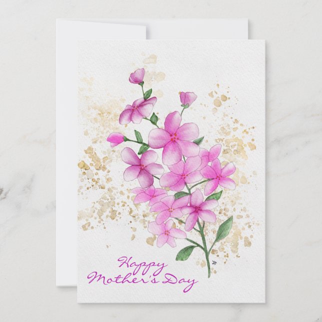 Happy Mother's Day Pink Flowers Gold Splatter Holiday Card (Front)