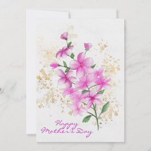 Happy Mother's Day Pink Flowers Gold Splatter Holiday Card