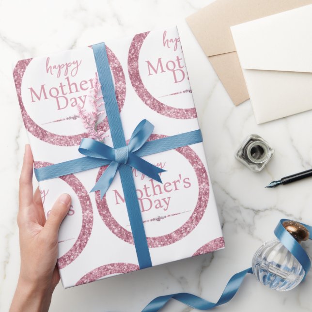 Happy Mother's Day Pink Glitter and Diamonds Wrapping Paper (Gifting)