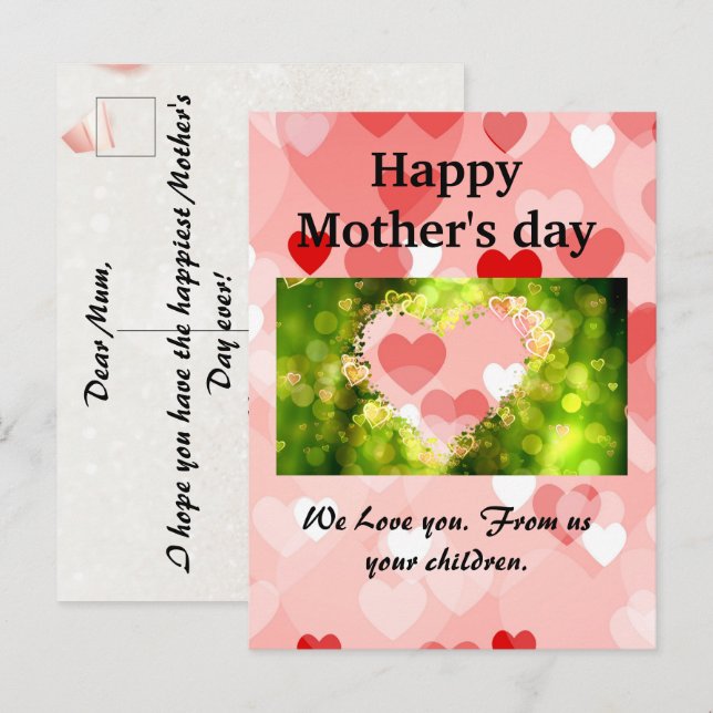 Happy Mother's day | Pink Heart Holiday Card (Front/Back)