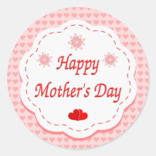 "HAPPY MOTHER'S DAY " PINK HEARTS CLASSIC ROUND STICKER