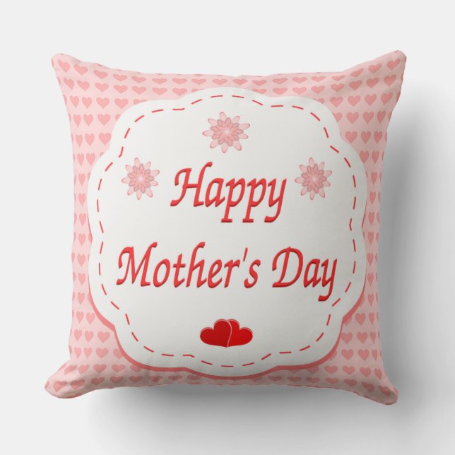 "HAPPY MOTHER'S DAY " PINK HEARTS CUSHION (Front)