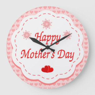 "HAPPY MOTHER'S DAY " PINK HEARTS LARGE CLOCK