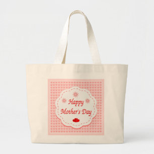 "HAPPY MOTHER'S DAY " PINK HEARTS LARGE TOTE BAG