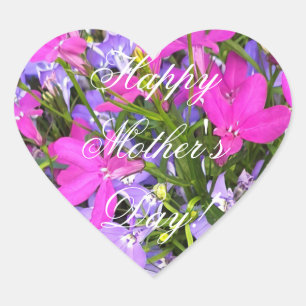 Happy Mother's Day Pink Purple Flowers Floral Heart Sticker