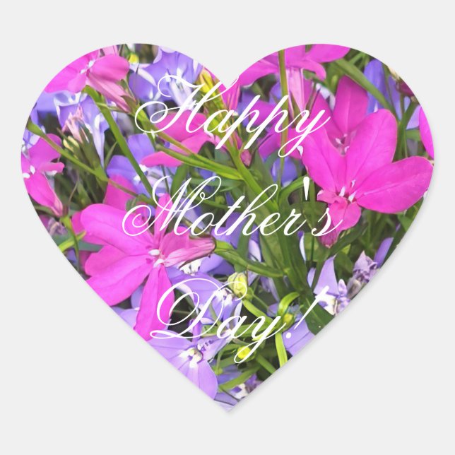 Happy Mother's Day Pink Purple Flowers Floral Heart Sticker (Front)