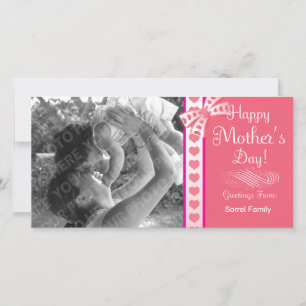 Happy Mother's Day Pink Ribbon Photo Card Template