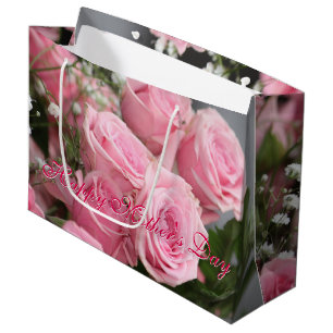 Happy Mothers Day Pink Rose Flowered Gift-Bag Large Gift Bag