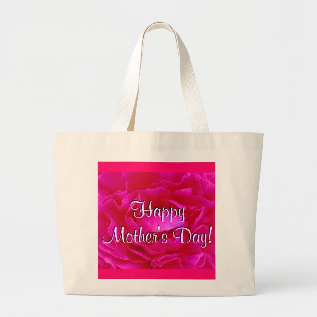 Happy Mother's Day Pink Rose Large Tote Bag (Front)