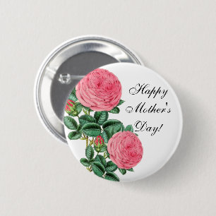 Happy Mother's Day Pink Roses 6 Cm Round Badge