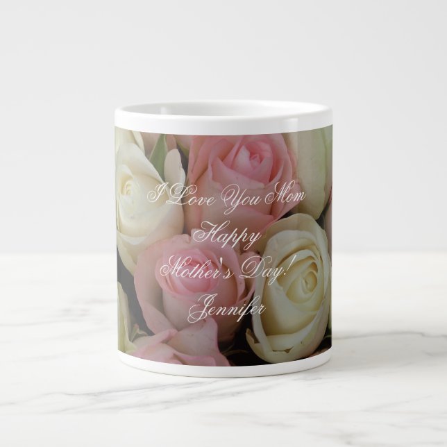 Happy Mother's Day Pink Roses Floral Photography Large Coffee Mug (Front)