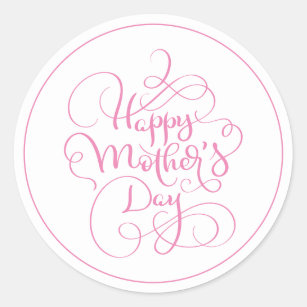 Happy Mother's Day Pink Script Classic Round Sticker