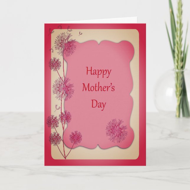 Happy Mother's Day Pink Trim and Dandelion Seeds Card (Front)